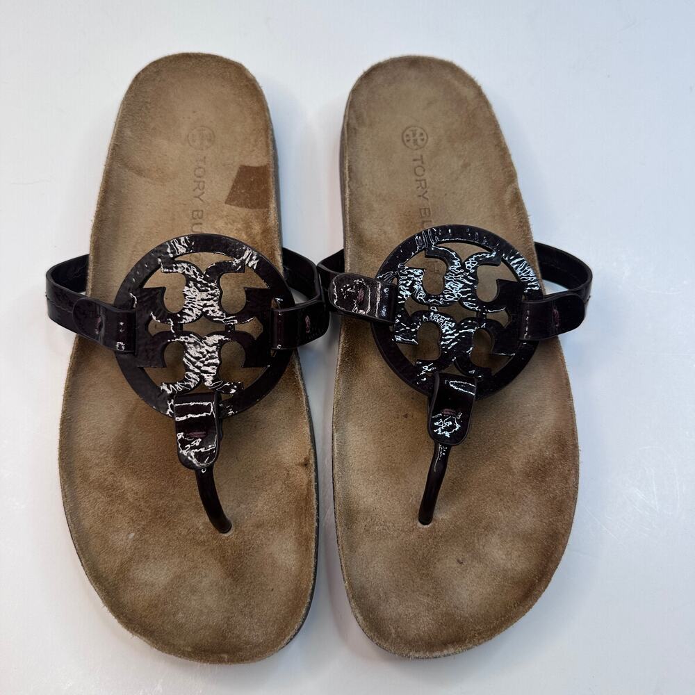 Tory Burch Brown Leather Miller Cloud Sandals
